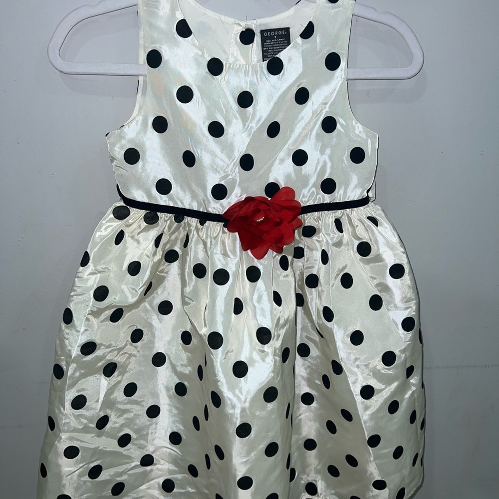 Polka Dot Kids Dress with Red Flower Accent
